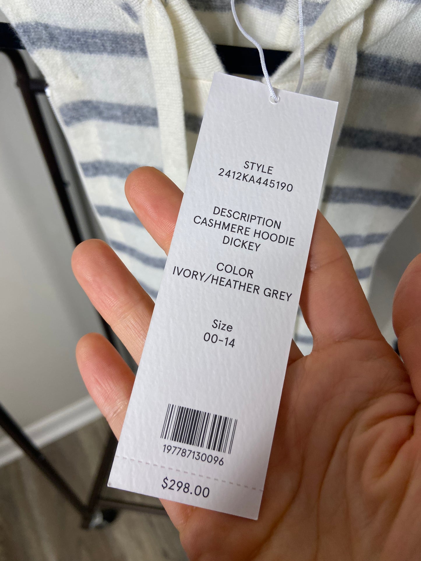 Veronica Beard Cashmere Blend Hoodie Dickey Ivory & Grey Stripes size 00-14