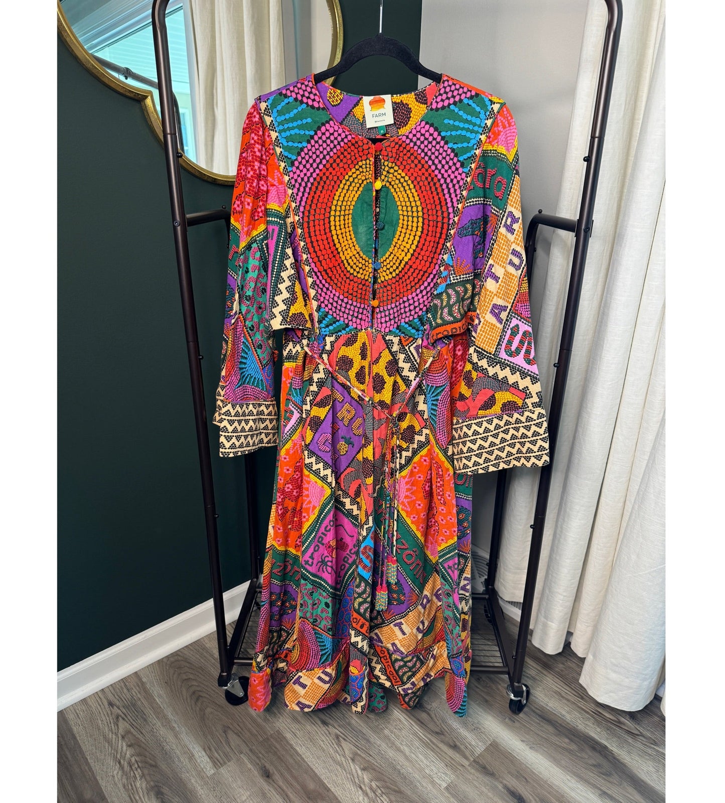 Farm Rio Dotted Patchwork Midi Dress size XL