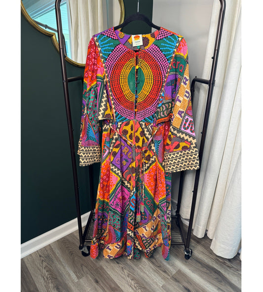 Farm Rio Dotted Patchwork Midi Dress size XL