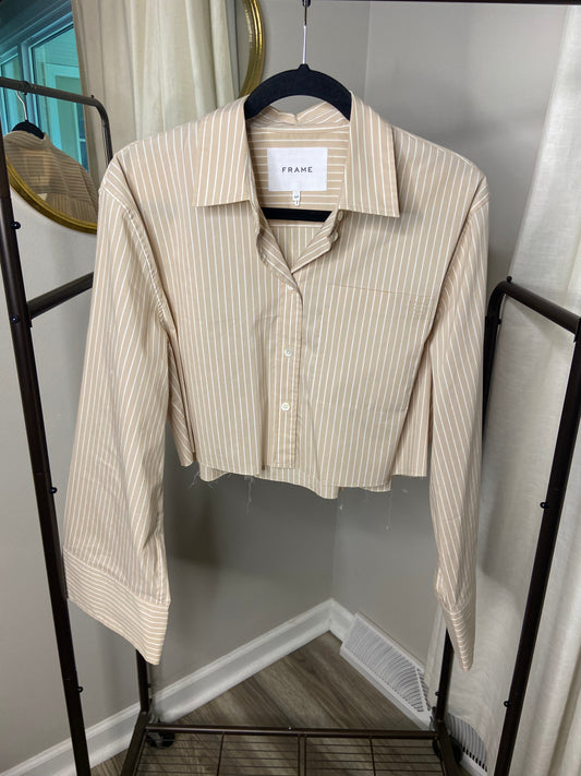 Frame Cropped Wide Sleeve Shirt in Sand size S