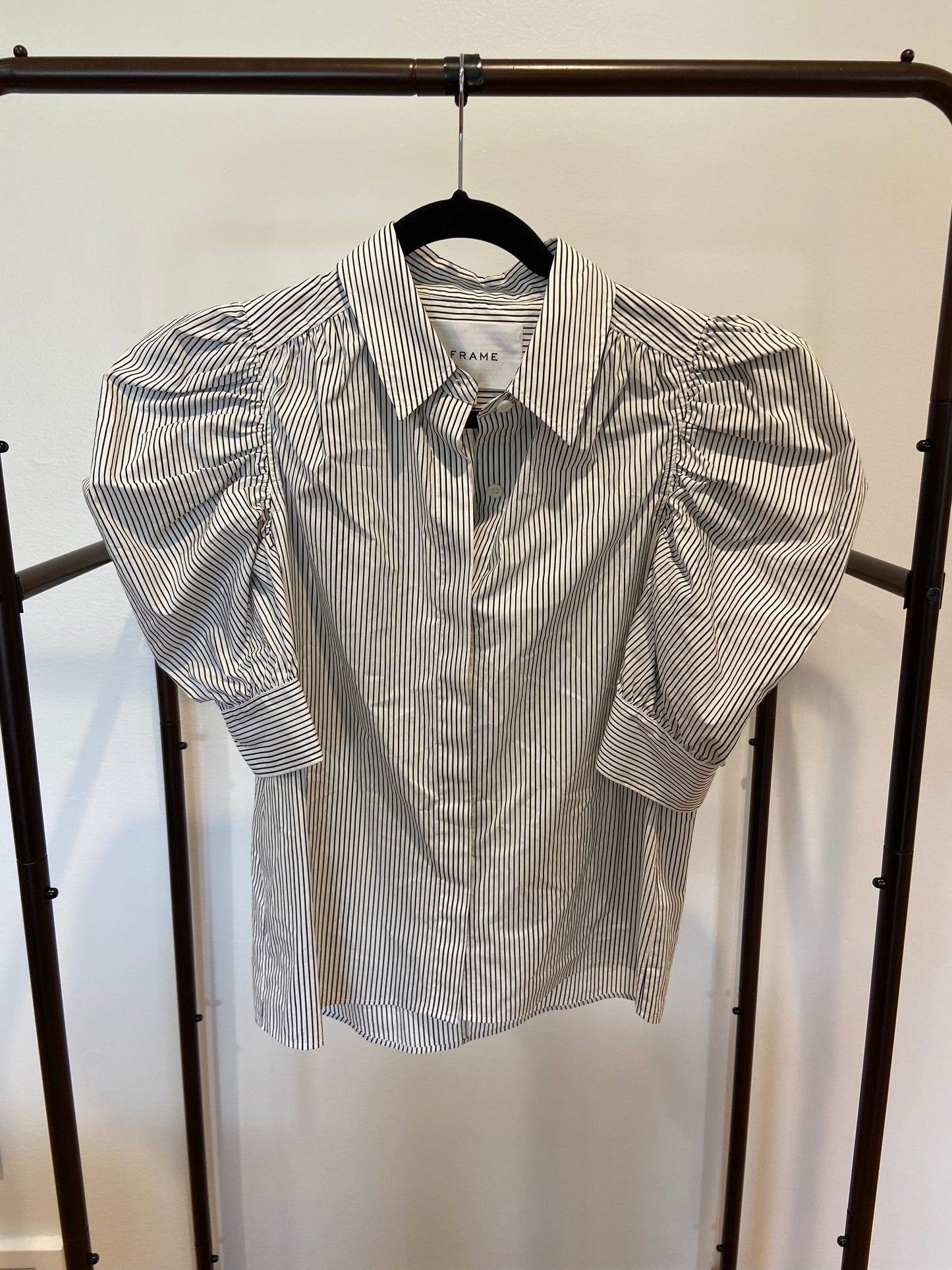 Frame Ruched Puff Sleeve Shirt Noir Multi size XS