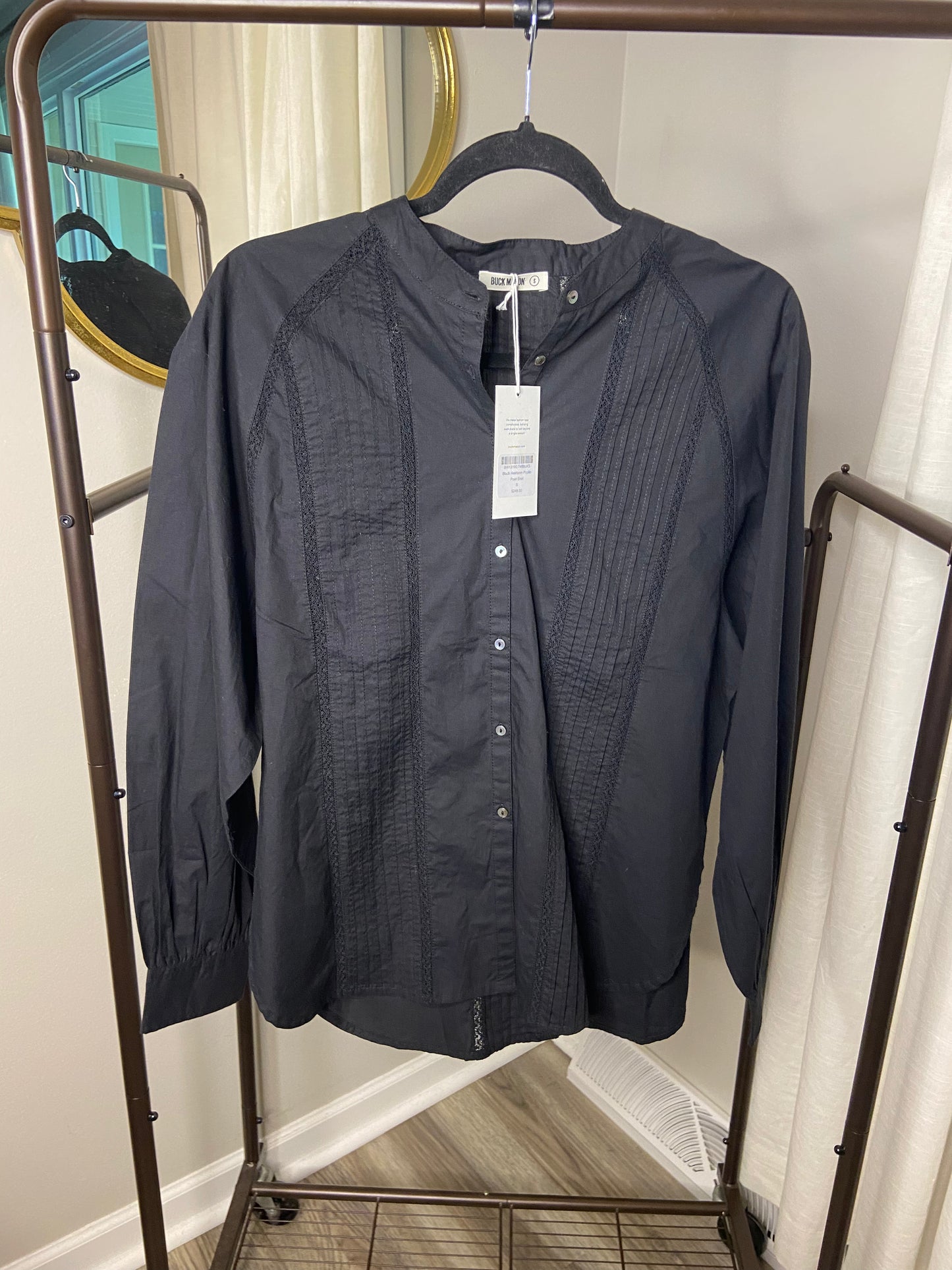 Buck Mason Black Heirloom Poplin Poet Shirt size S