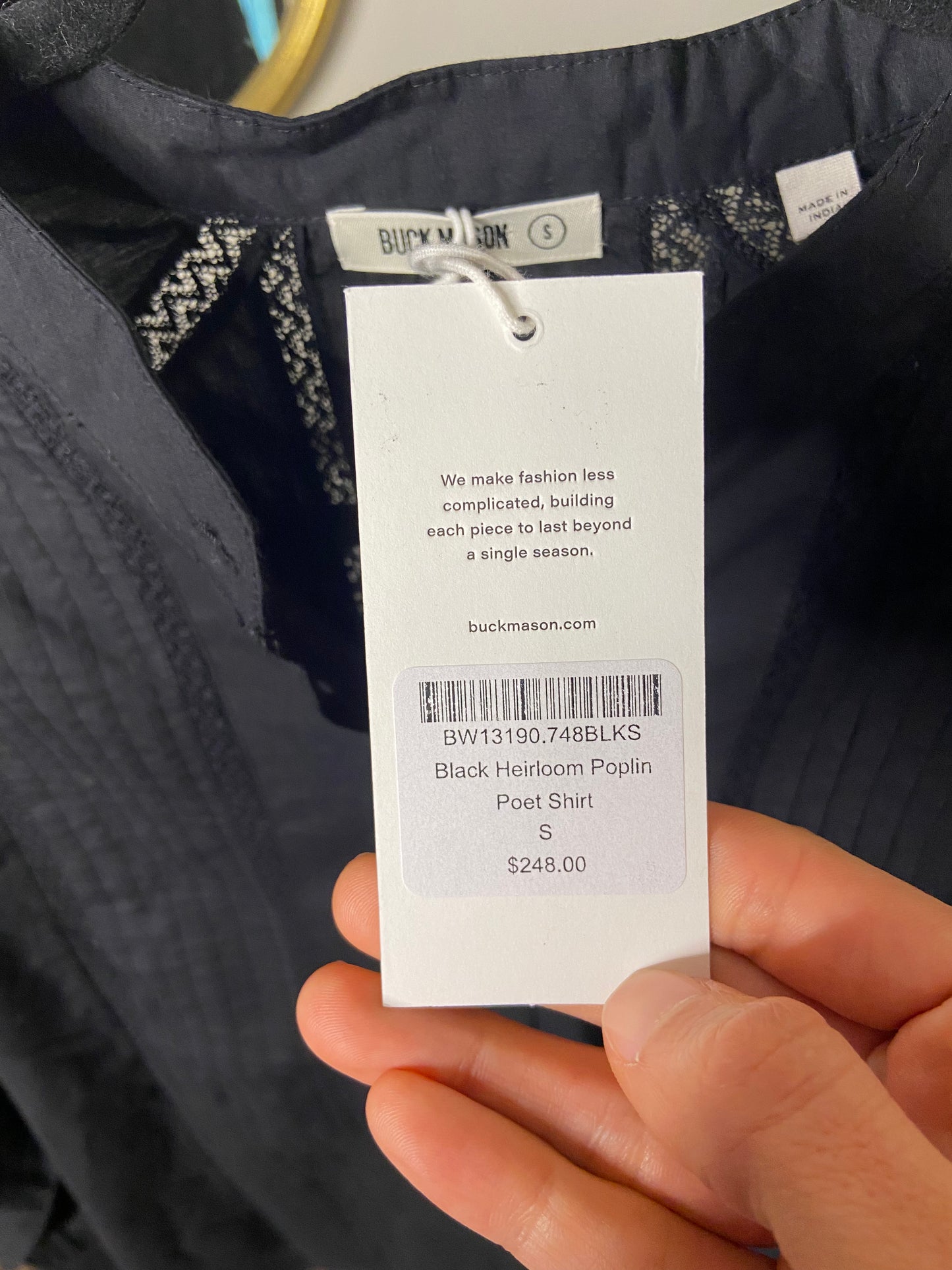 Buck Mason Black Heirloom Poplin Poet Shirt size S