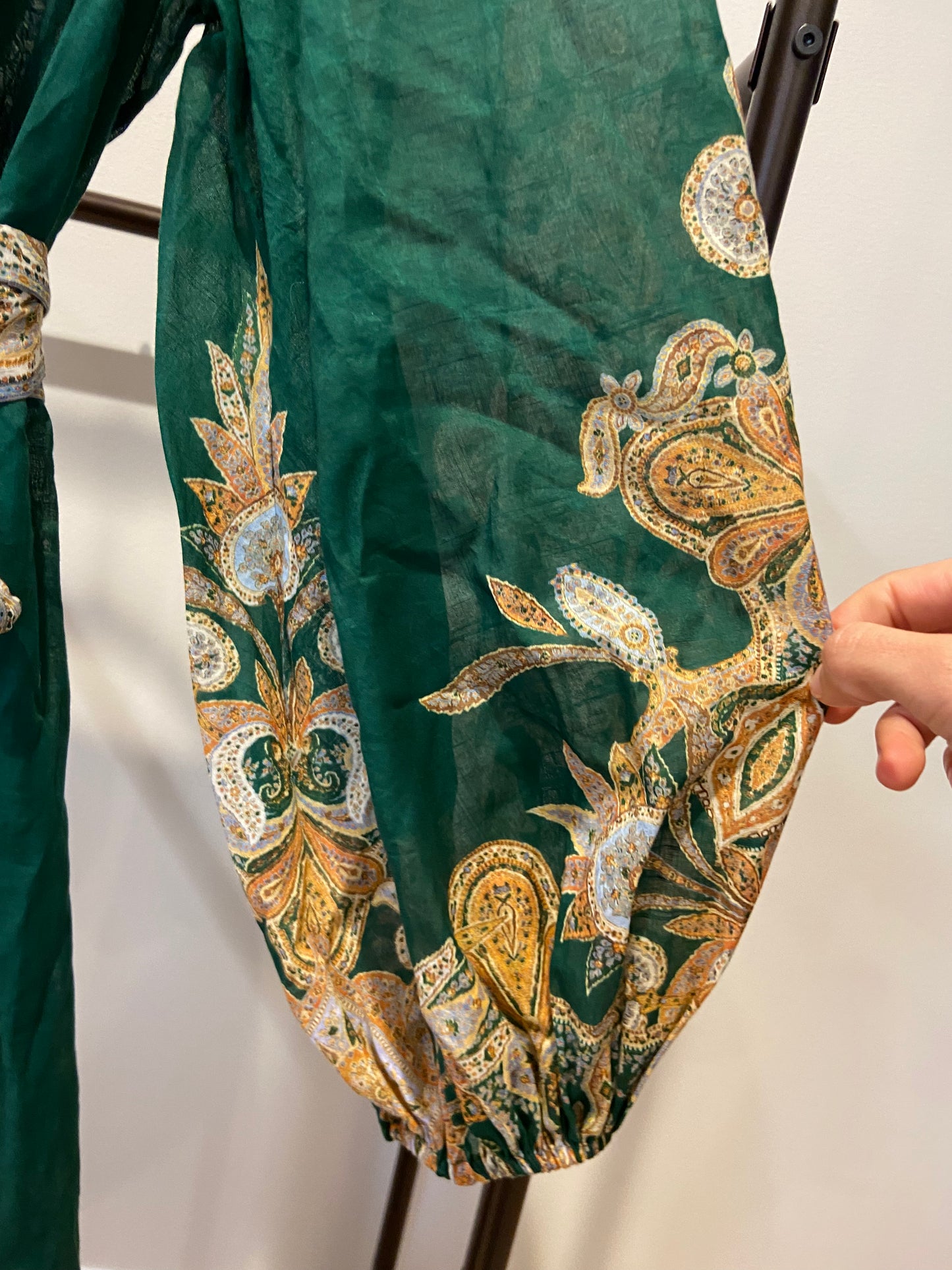 Zimmermann Devi Paisley Wrap Midi Dress in Emerald size 10