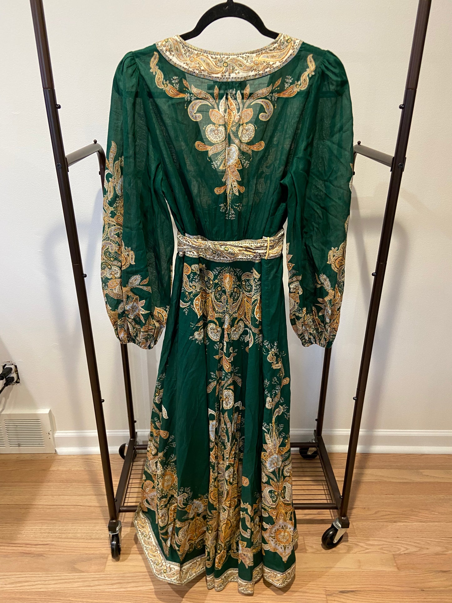 Zimmermann Devi Paisley Wrap Midi Dress in Emerald size 10