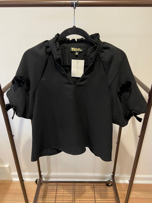 THML Black Velvet Bows Top size S