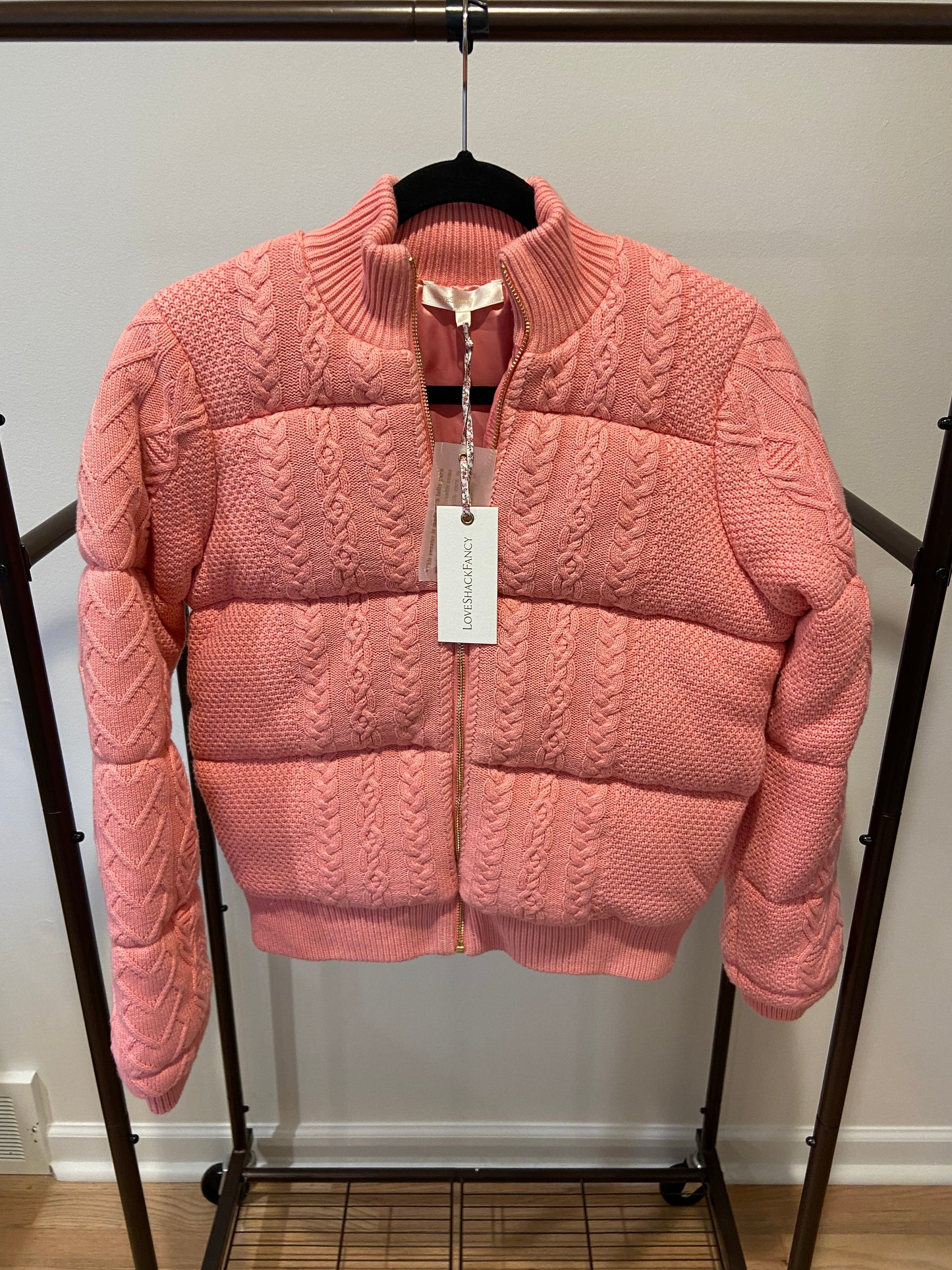 LoveShackFancy Andora Cotton Knit Bomber Jacket size S