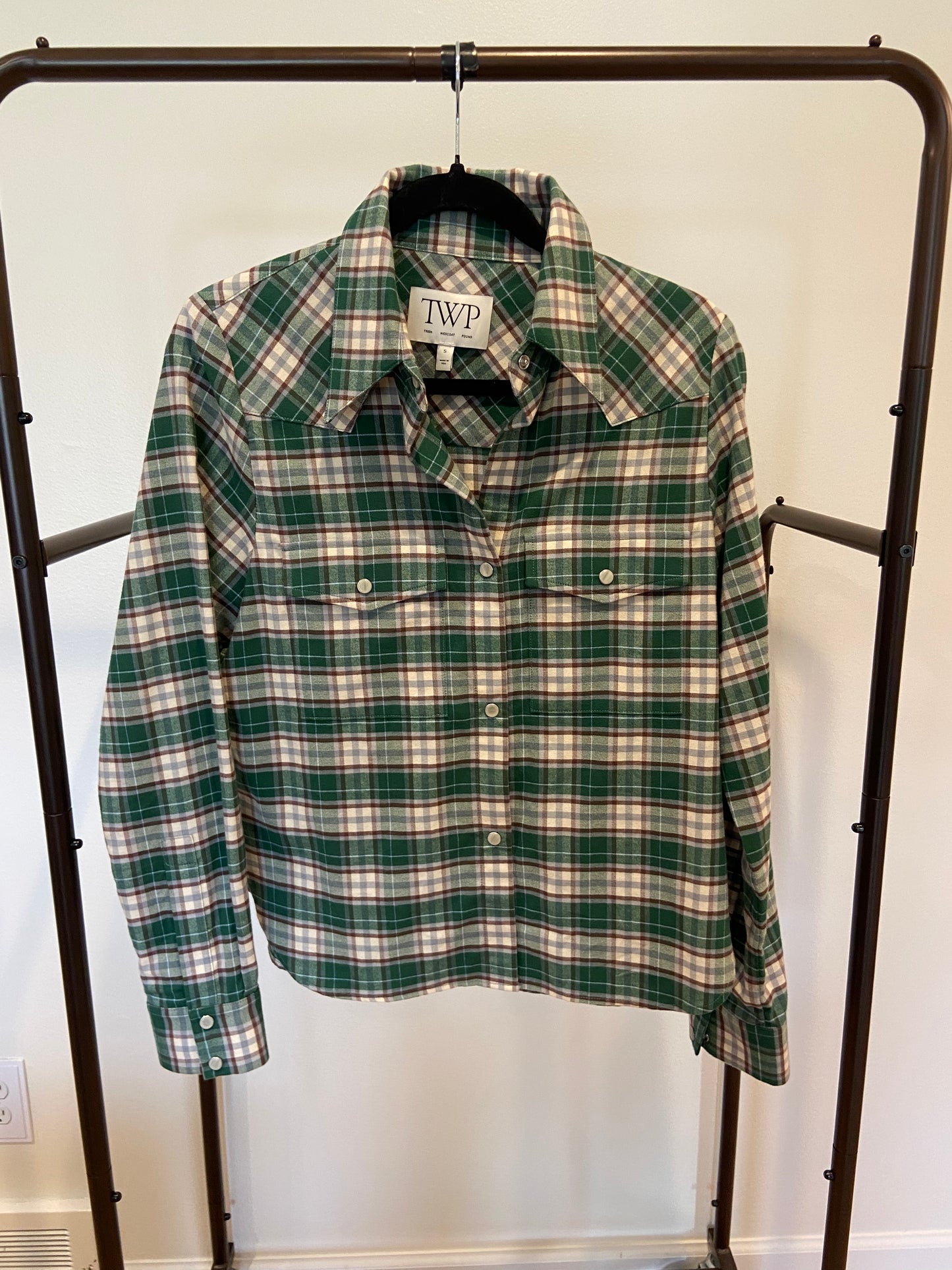 TWP Carter Checked Cotton-Flannel Shirt Green size S