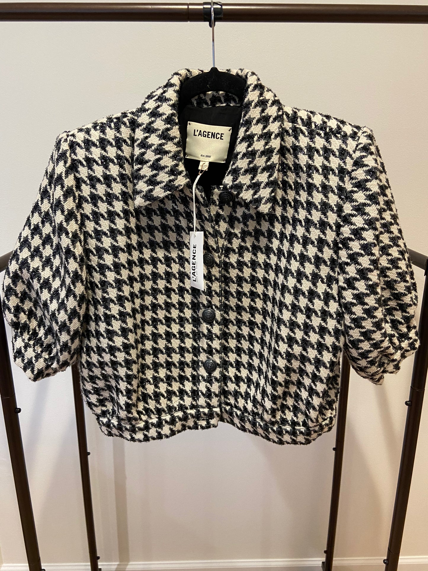 L'Agence Cove Houndstooth Cropped Tweed Jacket size 10