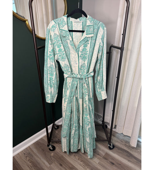 Roller Rabbit Berrino Sonora Green Cream Midi Dress size L