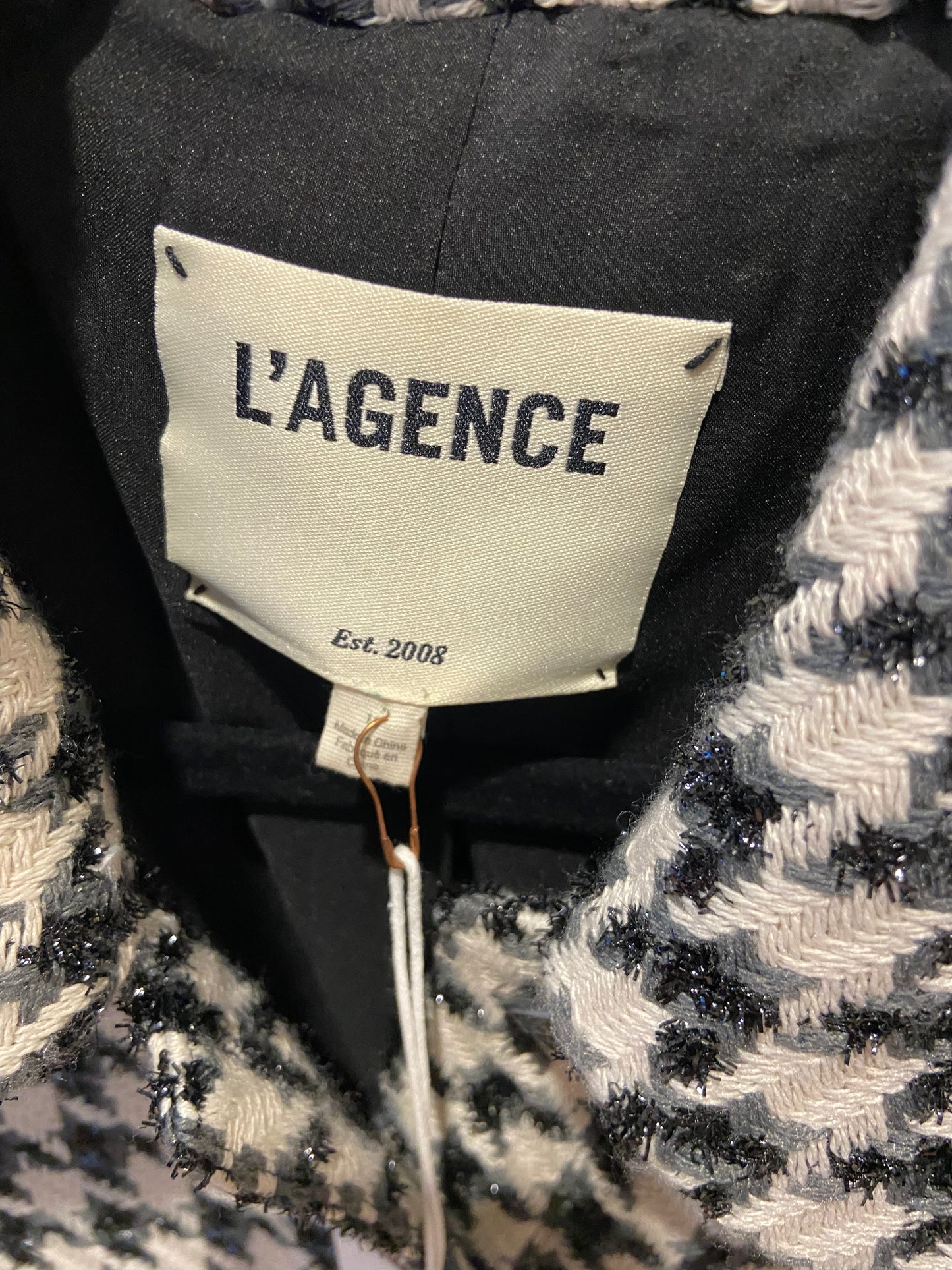 L'Agence Cove Houndstooth Cropped Tweed Jacket size 10