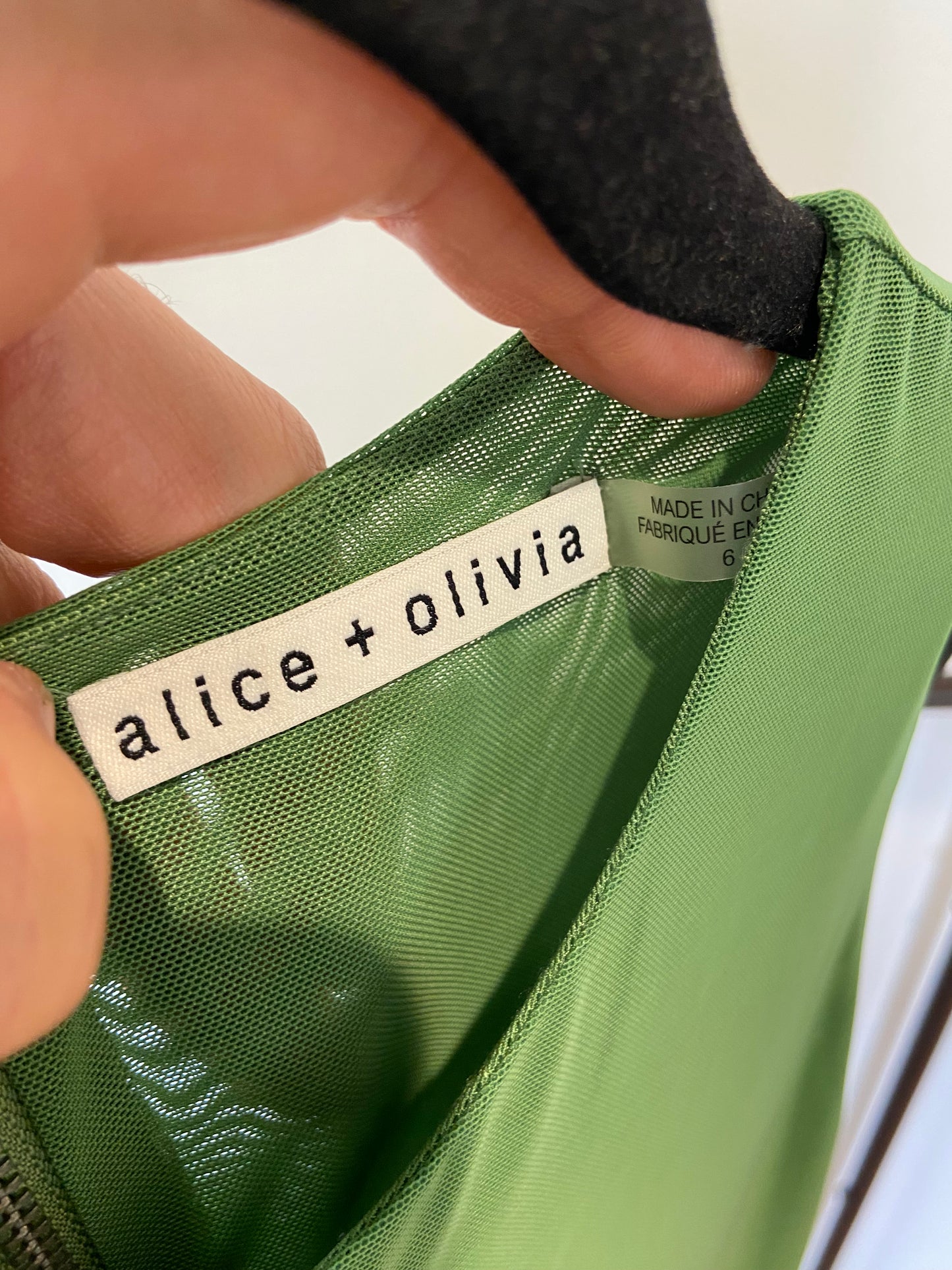 Alice and Olivia Conley Vegan Leather Tiered Midi Dress in Green size 6