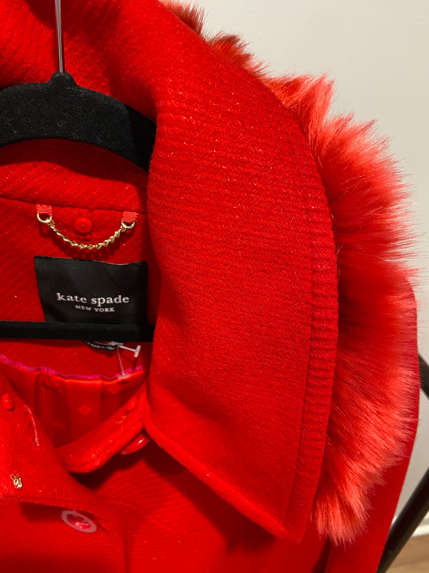 Kate Spade Faux Fur Wool Coat size 14