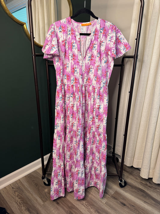 Oliphant Flutter Sleeve Midi Dress size L