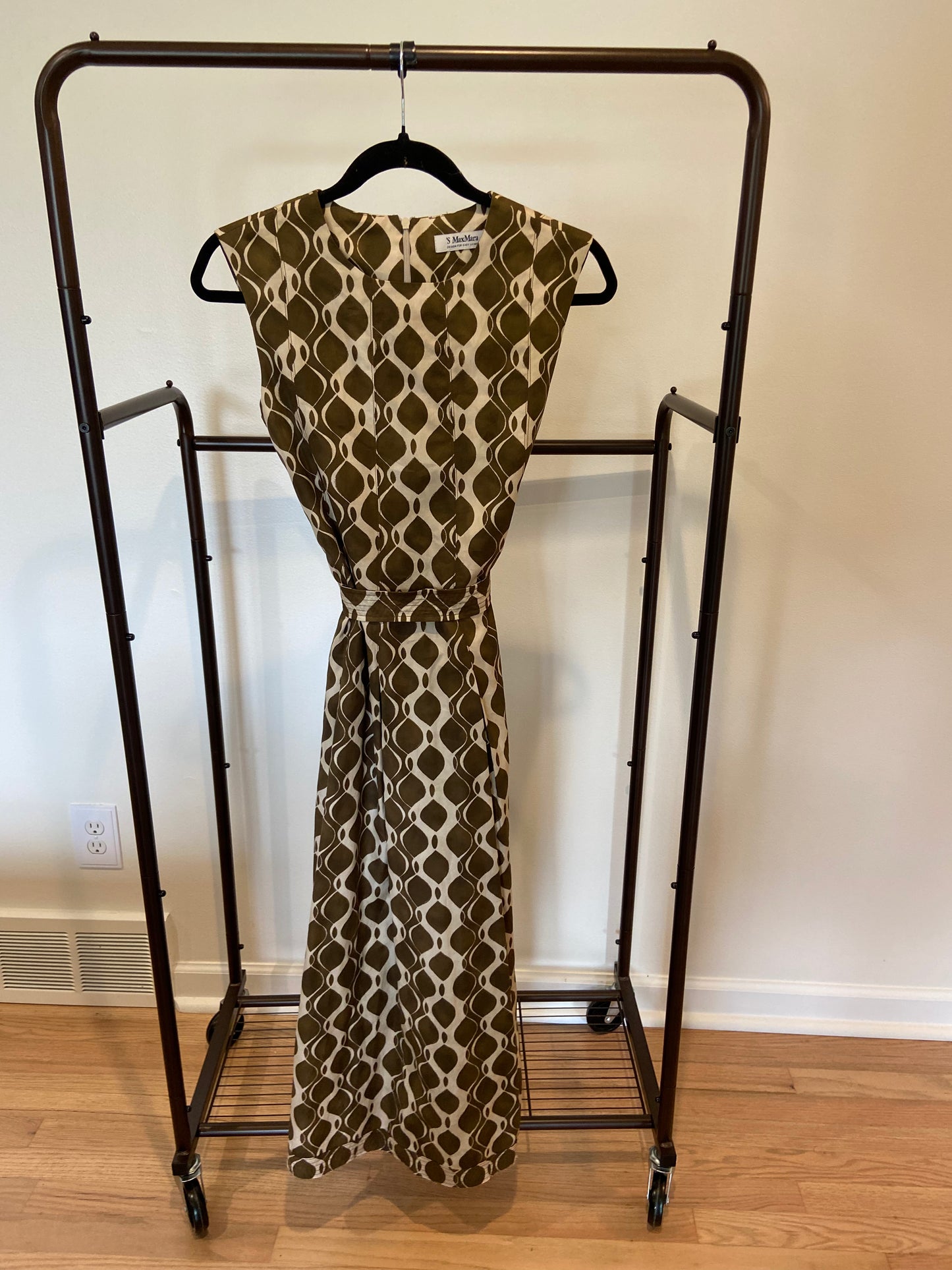 Max Mara Amati Print Poplin Midi Dress in Ecru size 6