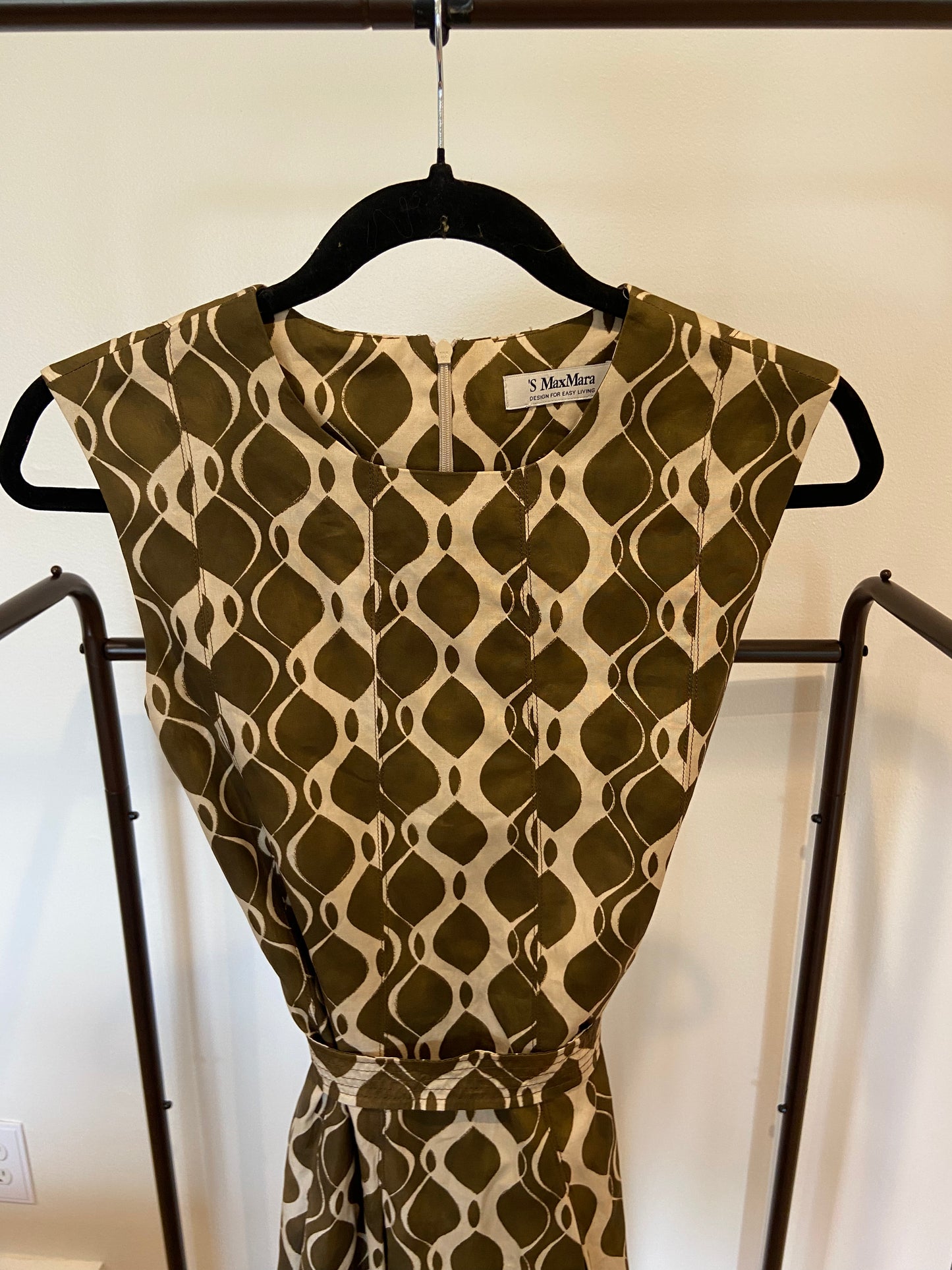 Max Mara Amati Print Poplin Midi Dress in Ecru size 6