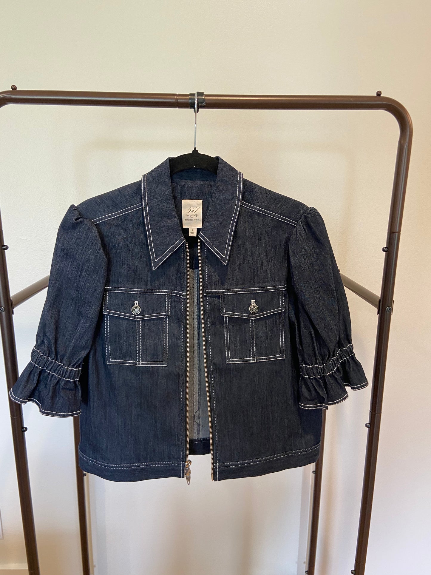 Cinq a Sept Holly Puff Shoulder Denim Jacket size S