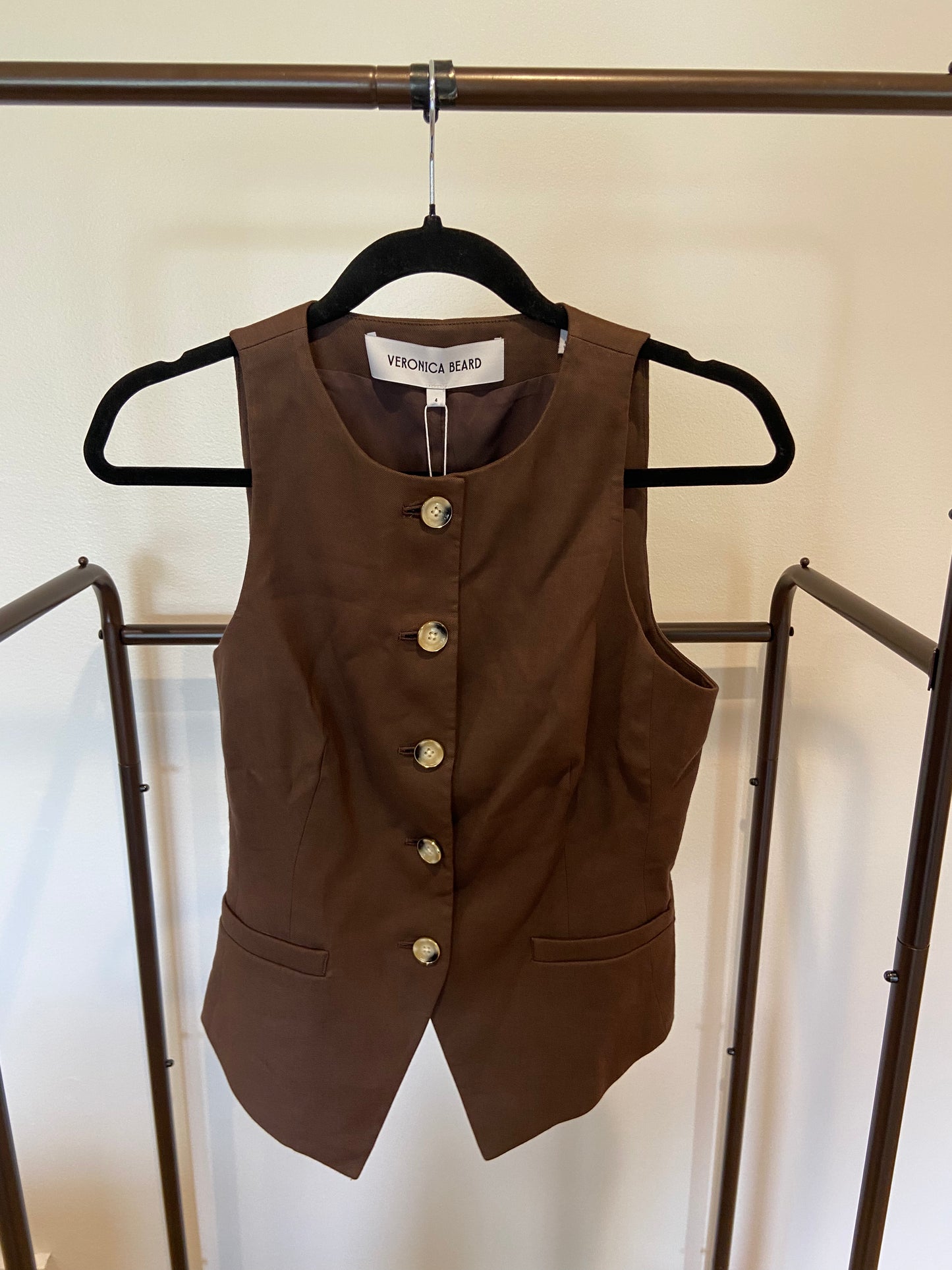 Veronica Beard Heartwell Tailored Vest in Dark Mocha size 4
