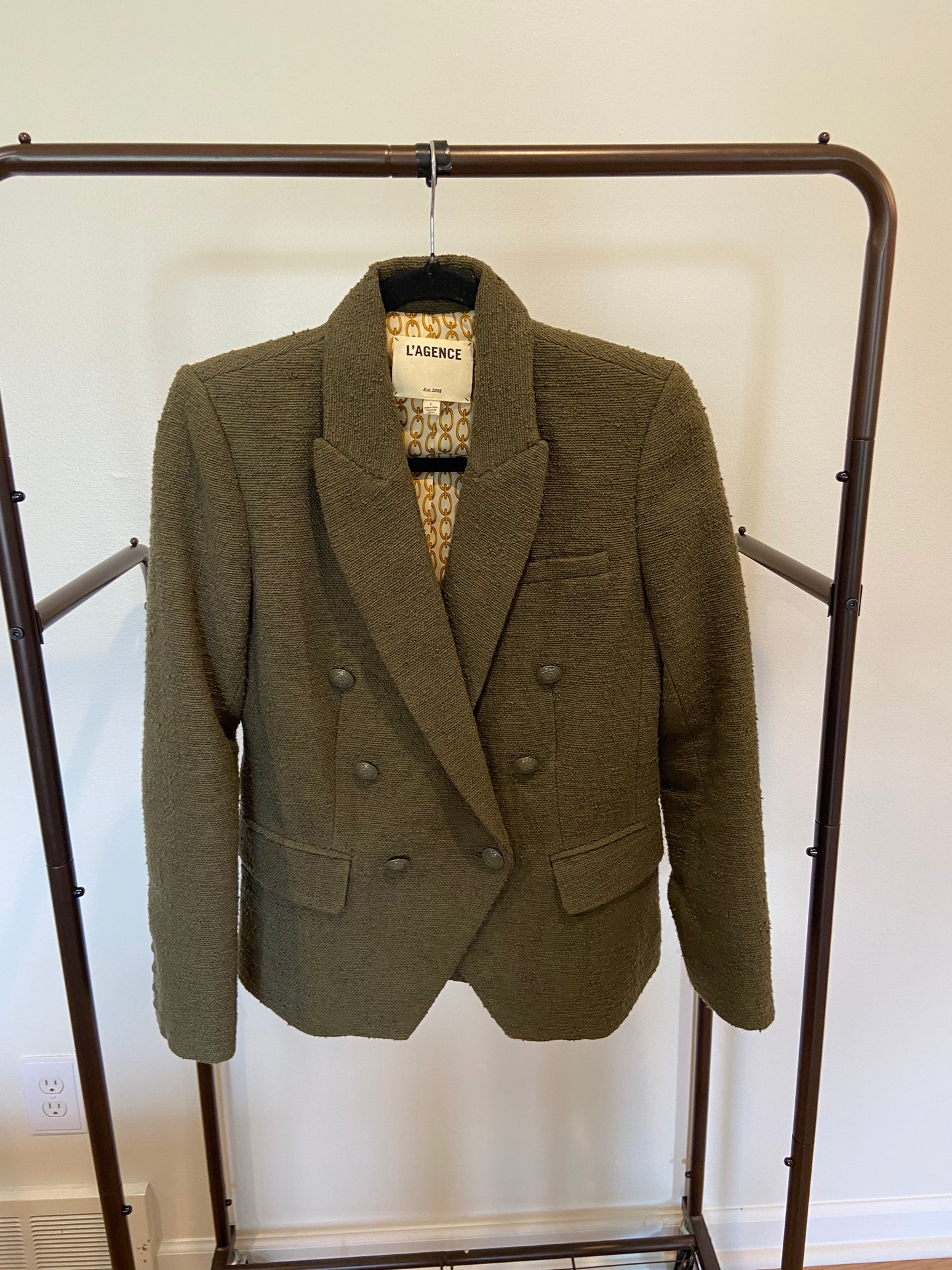 L'Agence Kenzie Double Breasted Faille Blazer in Forest Green size 2