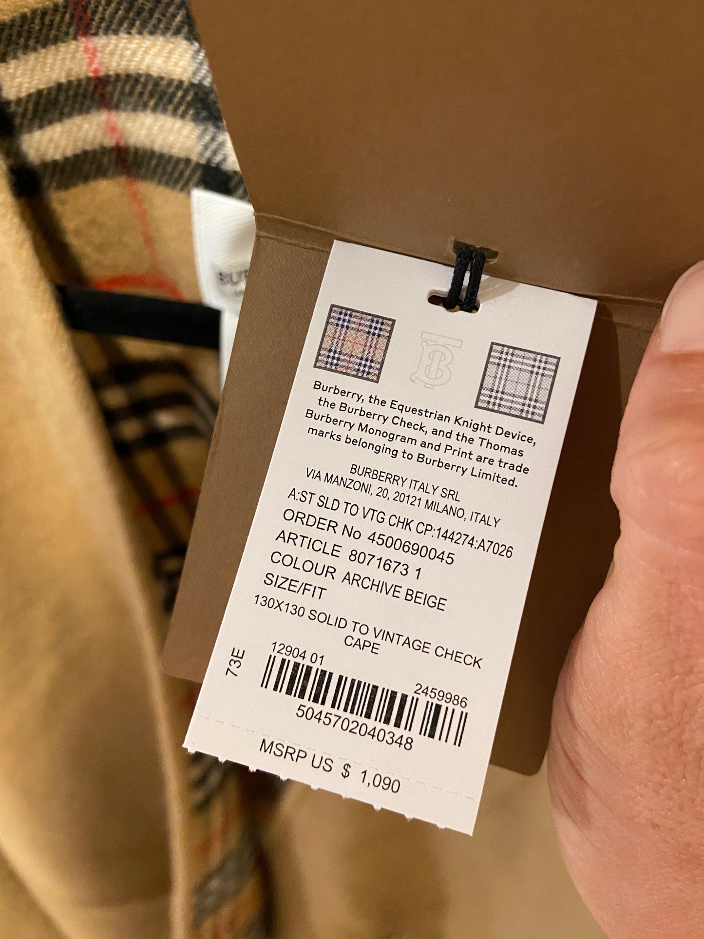 Burberry Reversible Check Wool Cape ONE SIZE