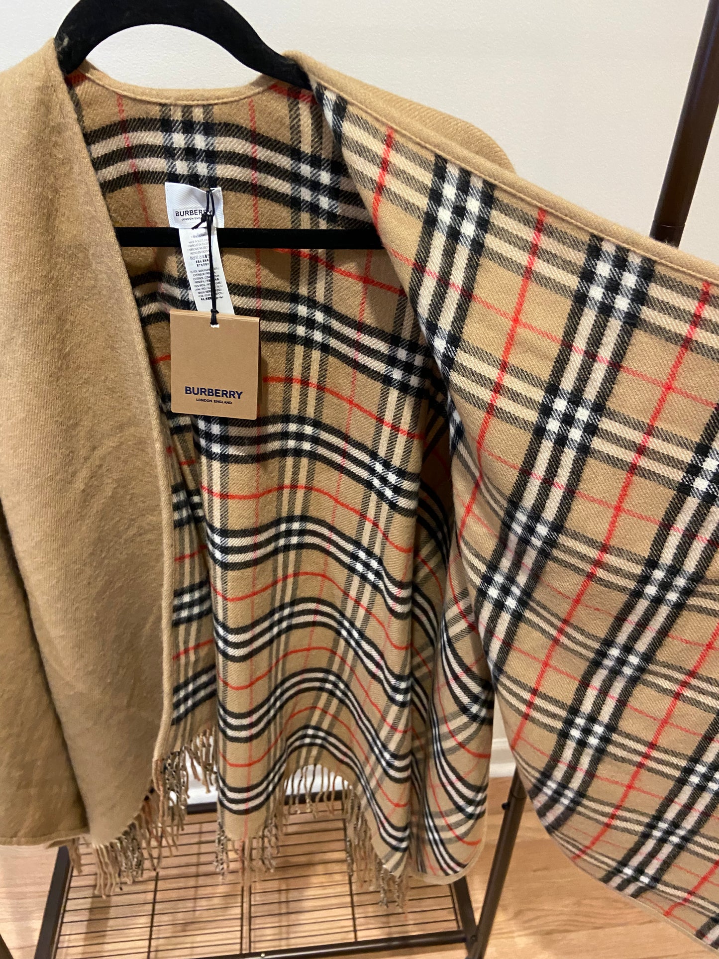 Burberry Reversible Check Wool Cape ONE SIZE