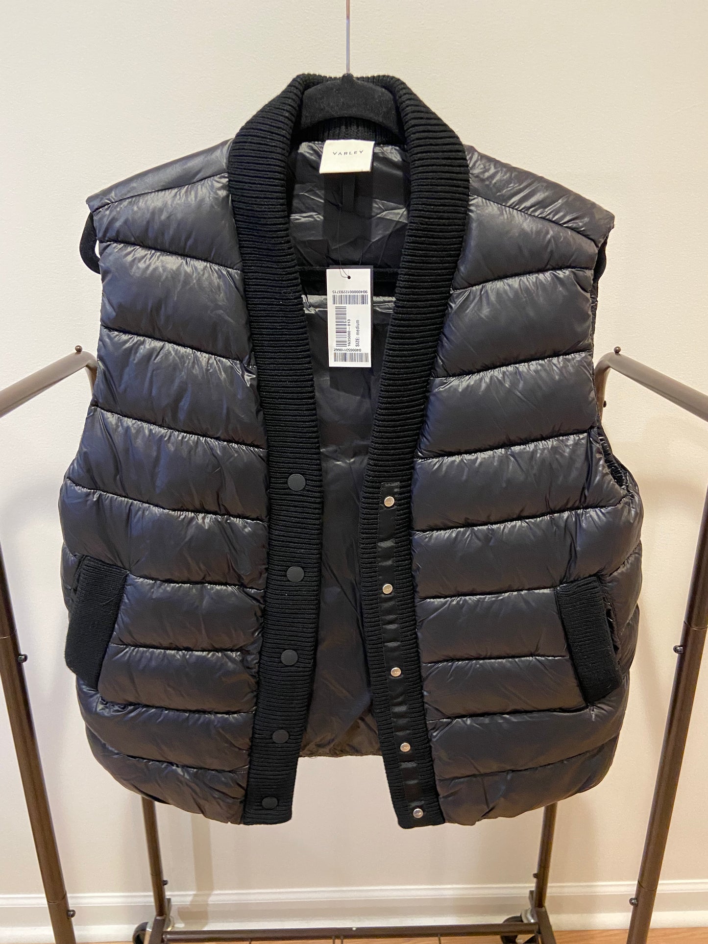 Varley Colwyn Combo Ribbed-Knit Trim Quilted Vest size M