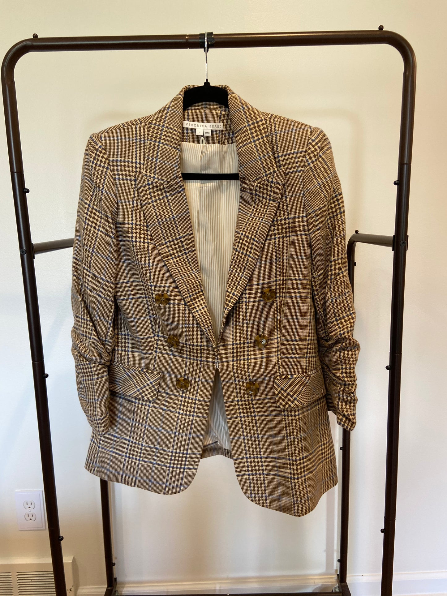 Veronica Beard Beacon Dickey Jacket Blazer in Camel & Blue Steel Multi size 4