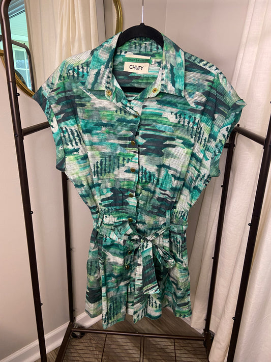Chufy Marcia Cotton Poplin Playsuit in Green Size M