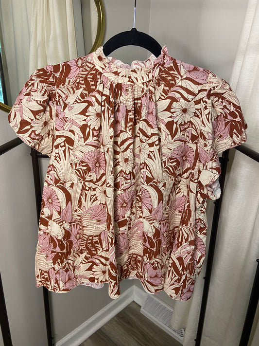 Trovata Birds of Paraids Carla High Neck Top in Canela Palm size XS