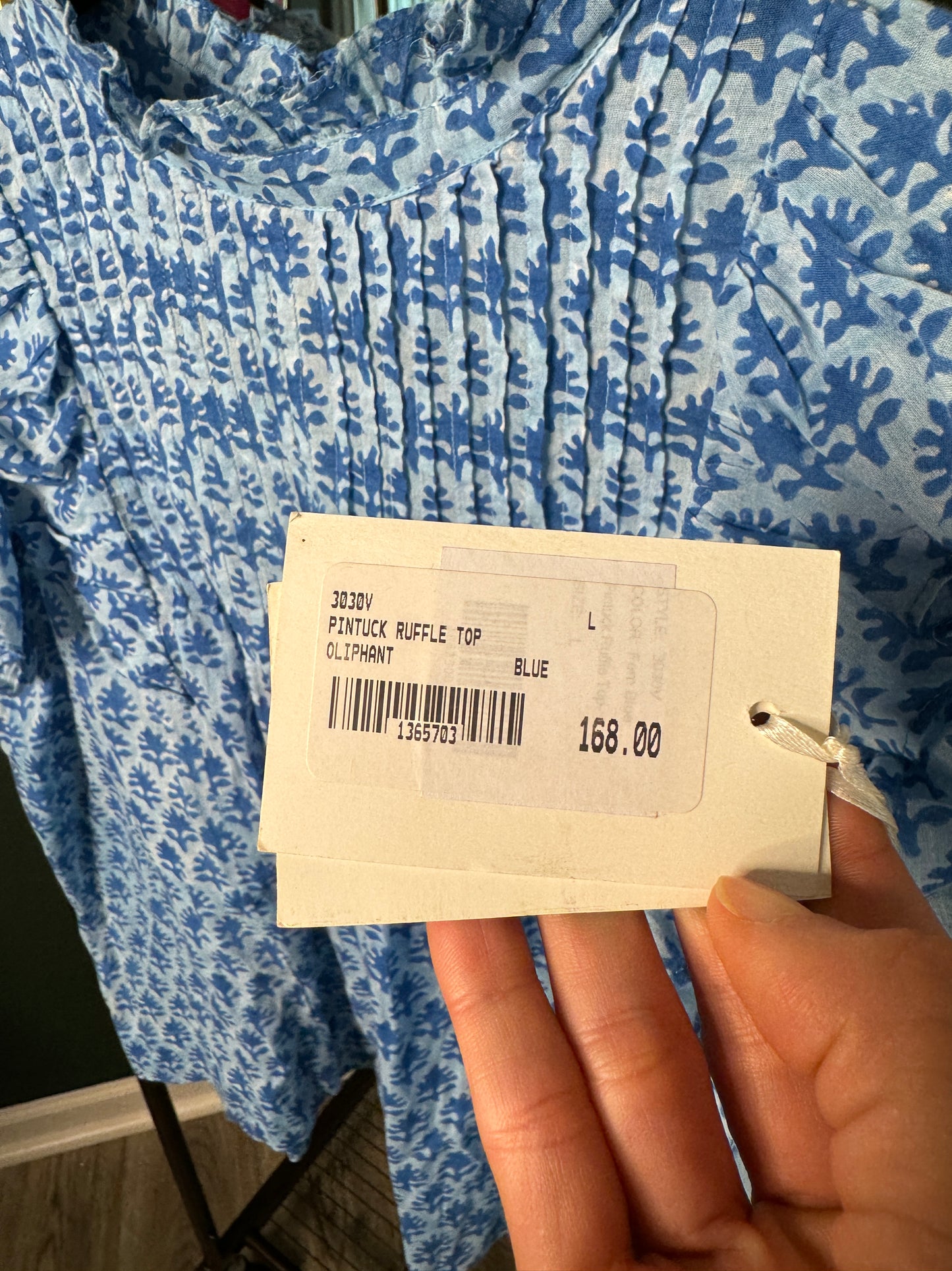 Oliphant Pintuck Ruffle Top size L