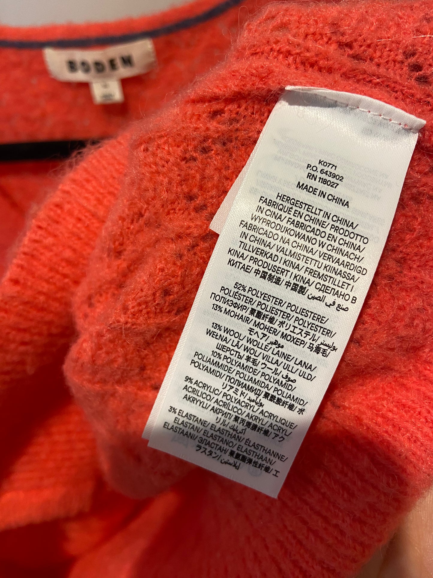 Boden Pointelle Cardigan in Coral size XL