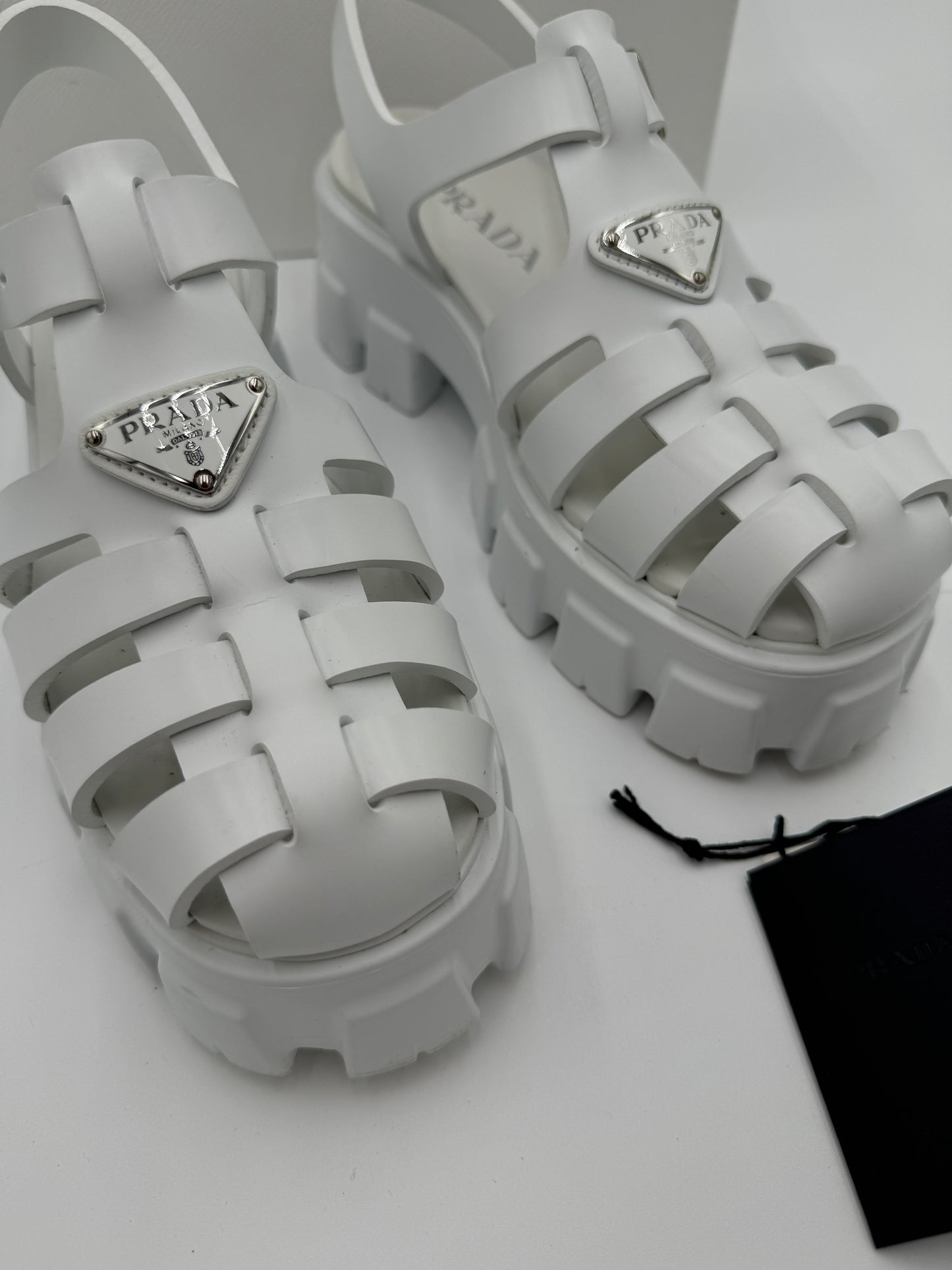 Prada Monolith Caged Rubbed Platform Sandals size 39