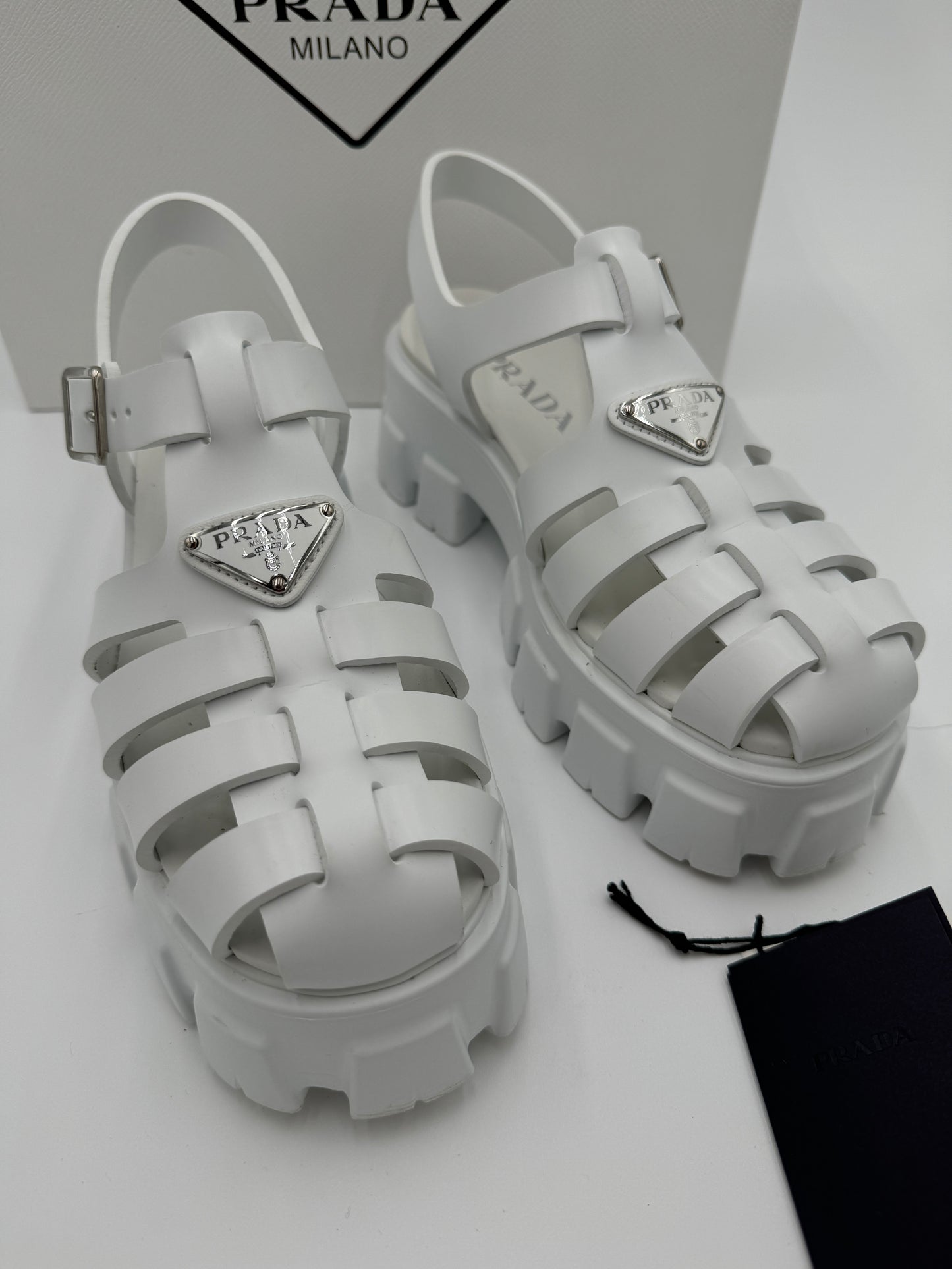 Prada Monolith Caged Rubbed Platform Sandals size 39