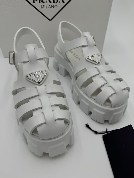 Prada Monolith Caged Rubbed Platform Sandals size 39