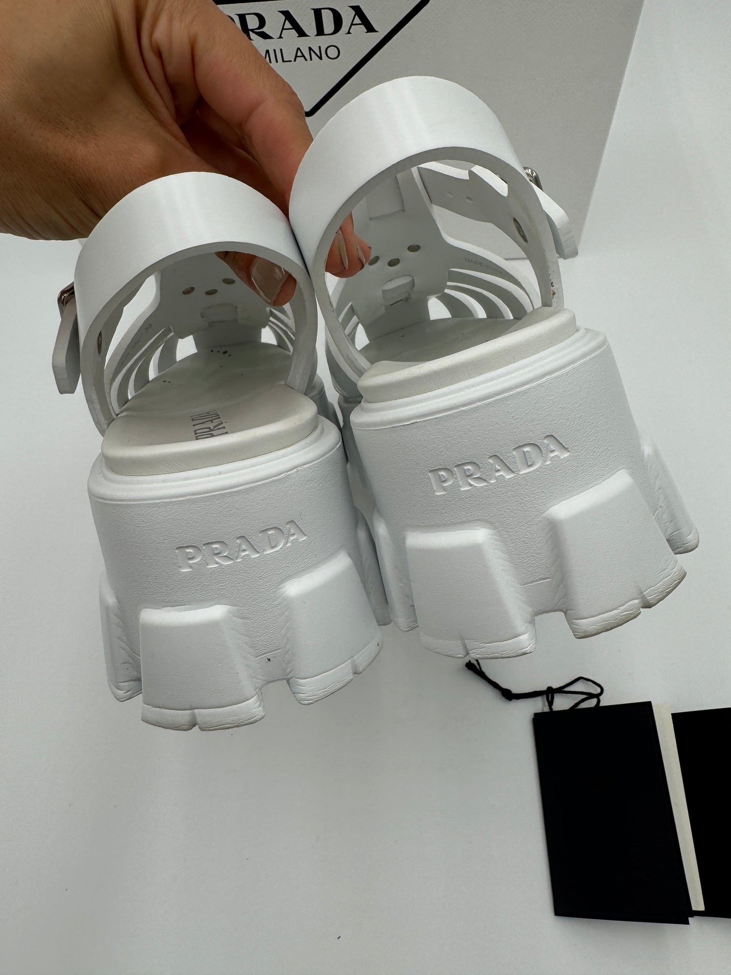 Prada Monolith Caged Rubbed Platform Sandals size 39