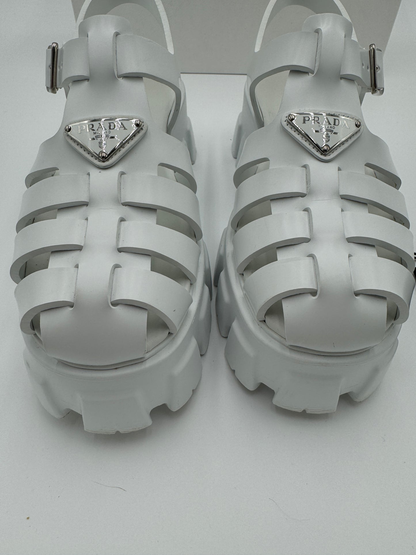 Prada Monolith Caged Rubbed Platform Sandals size 39