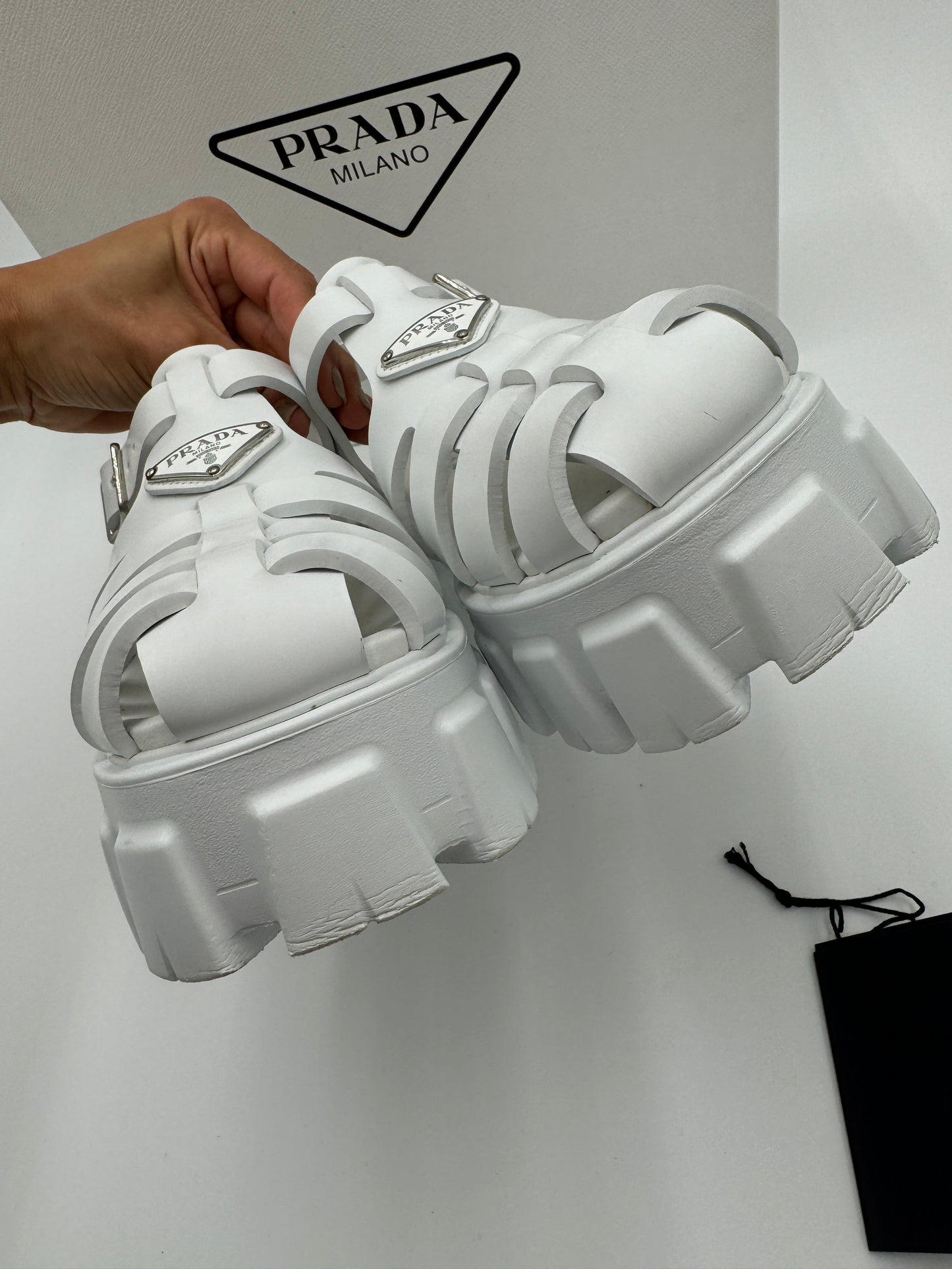 Prada Monolith Caged Rubbed Platform Sandals size 39