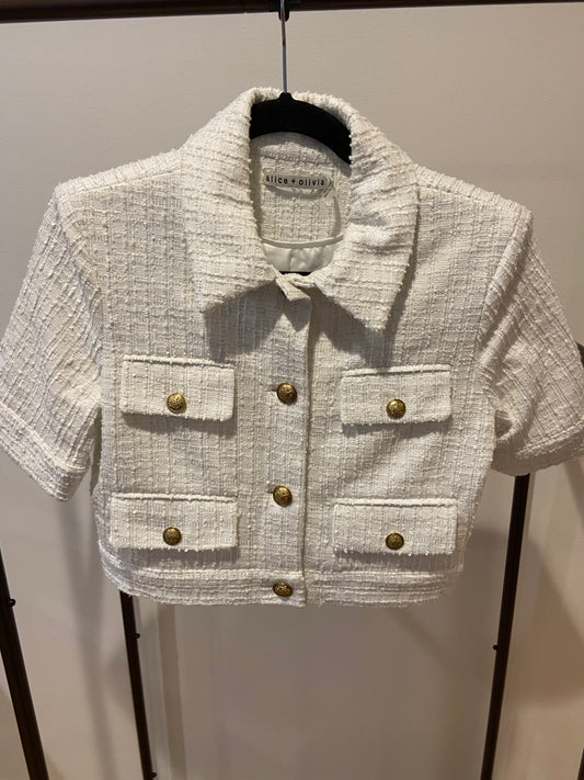 Alice and Olivia Elle Tweed Jacket Off White size 4