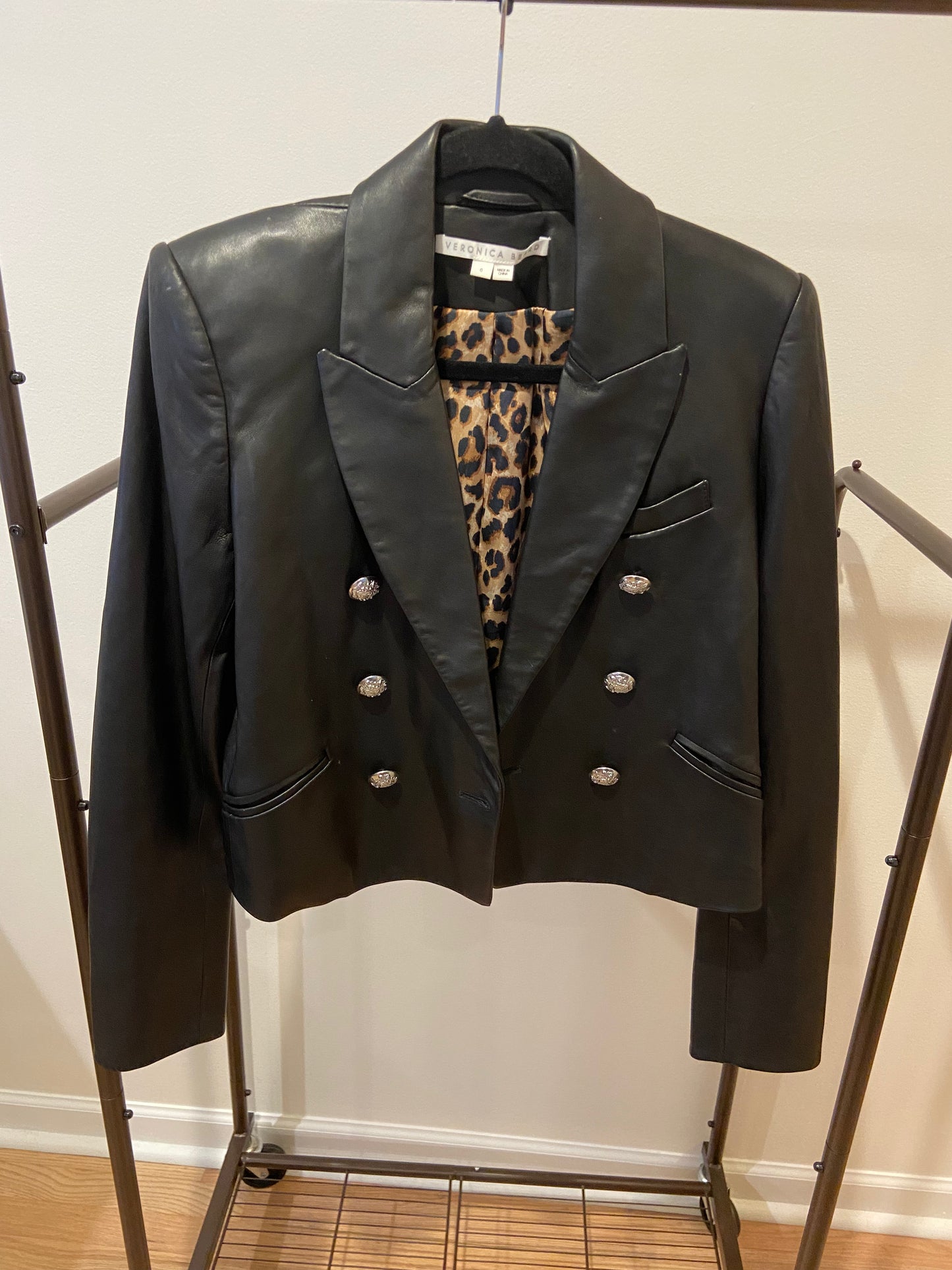 Veronica Beard Nevis Black Leather Cropped Jacket size 6