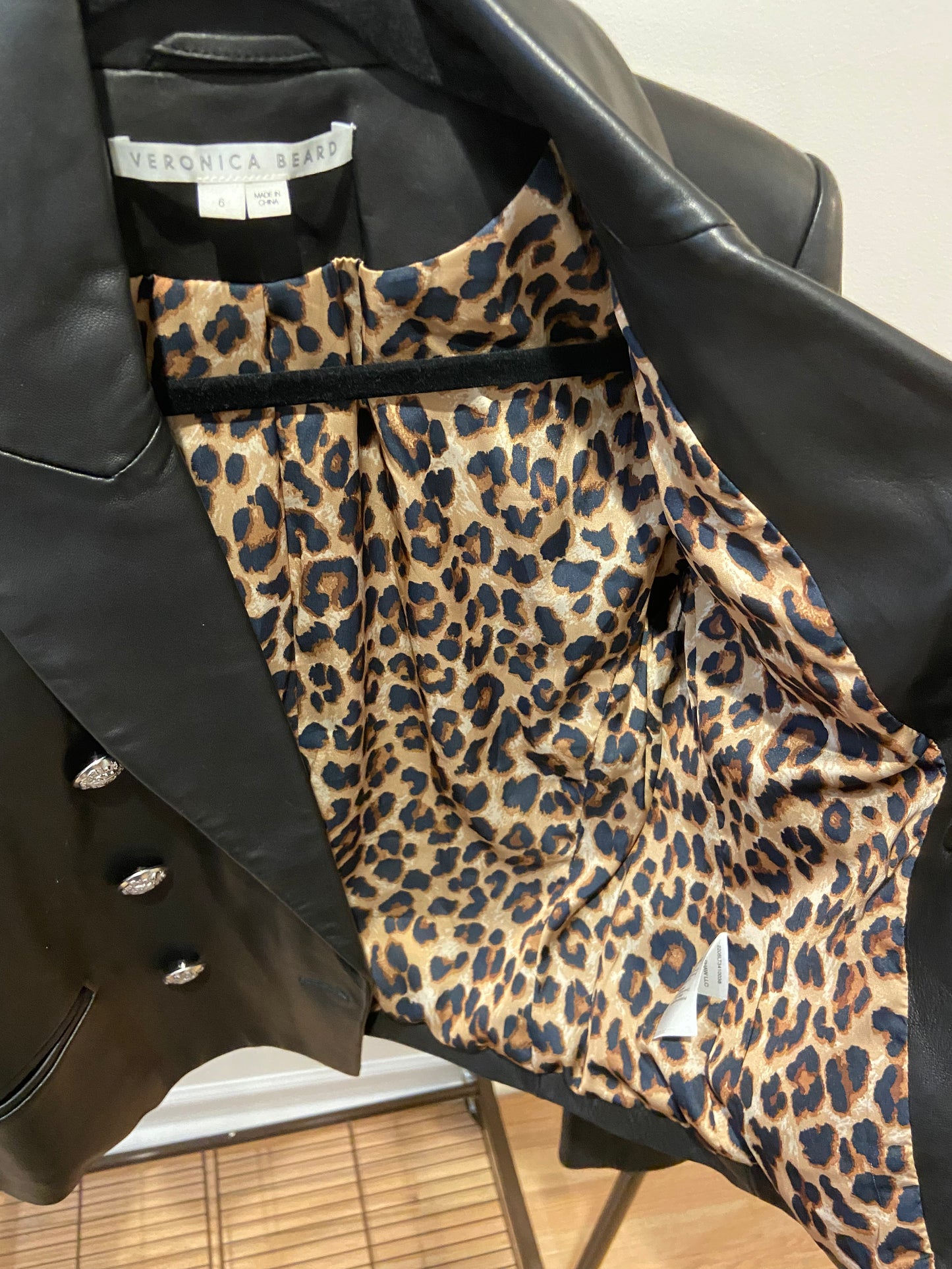 Veronica Beard Nevis Black Leather Cropped Jacket size 6