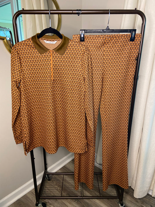 Mango Geometric Flare Pants Set size M/8