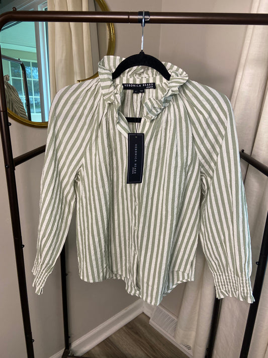 Veronica Beard Calisto Shirt in Sage/White size 2