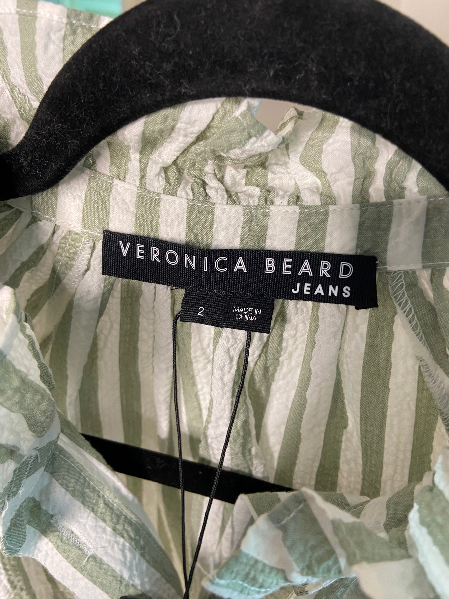 Veronica Beard Calisto Shirt in Sage/White size 2