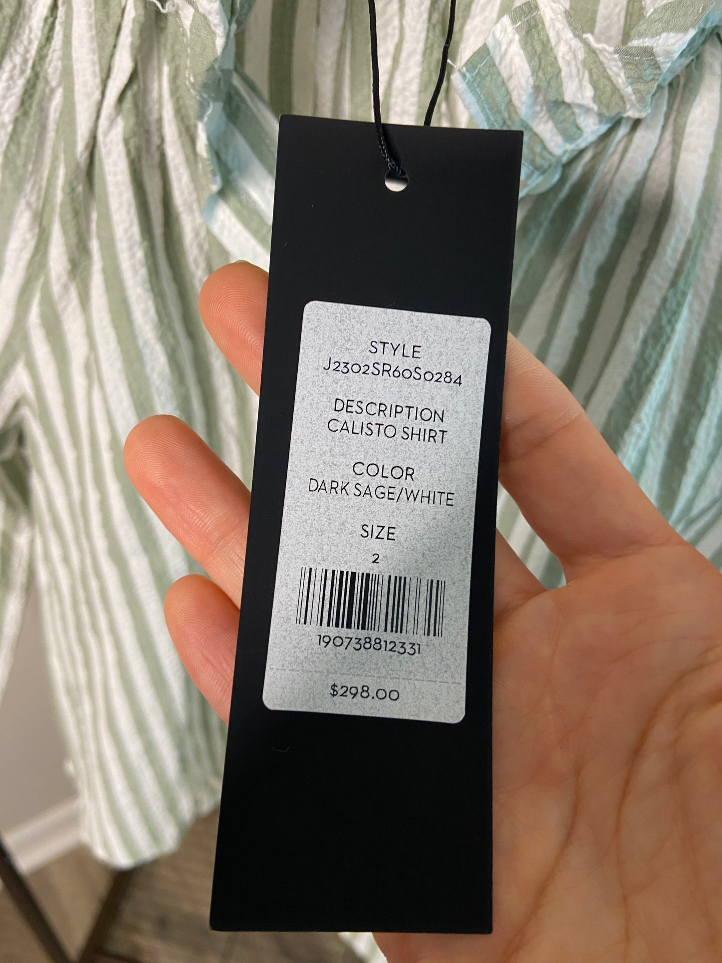 Veronica Beard Calisto Shirt in Sage/White size 2