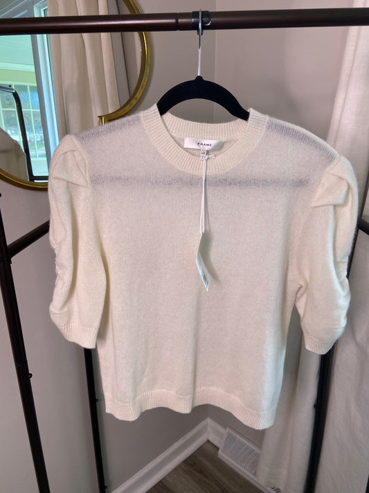 Frame Ruched Sleeve Cashmere Top Sweater size L
