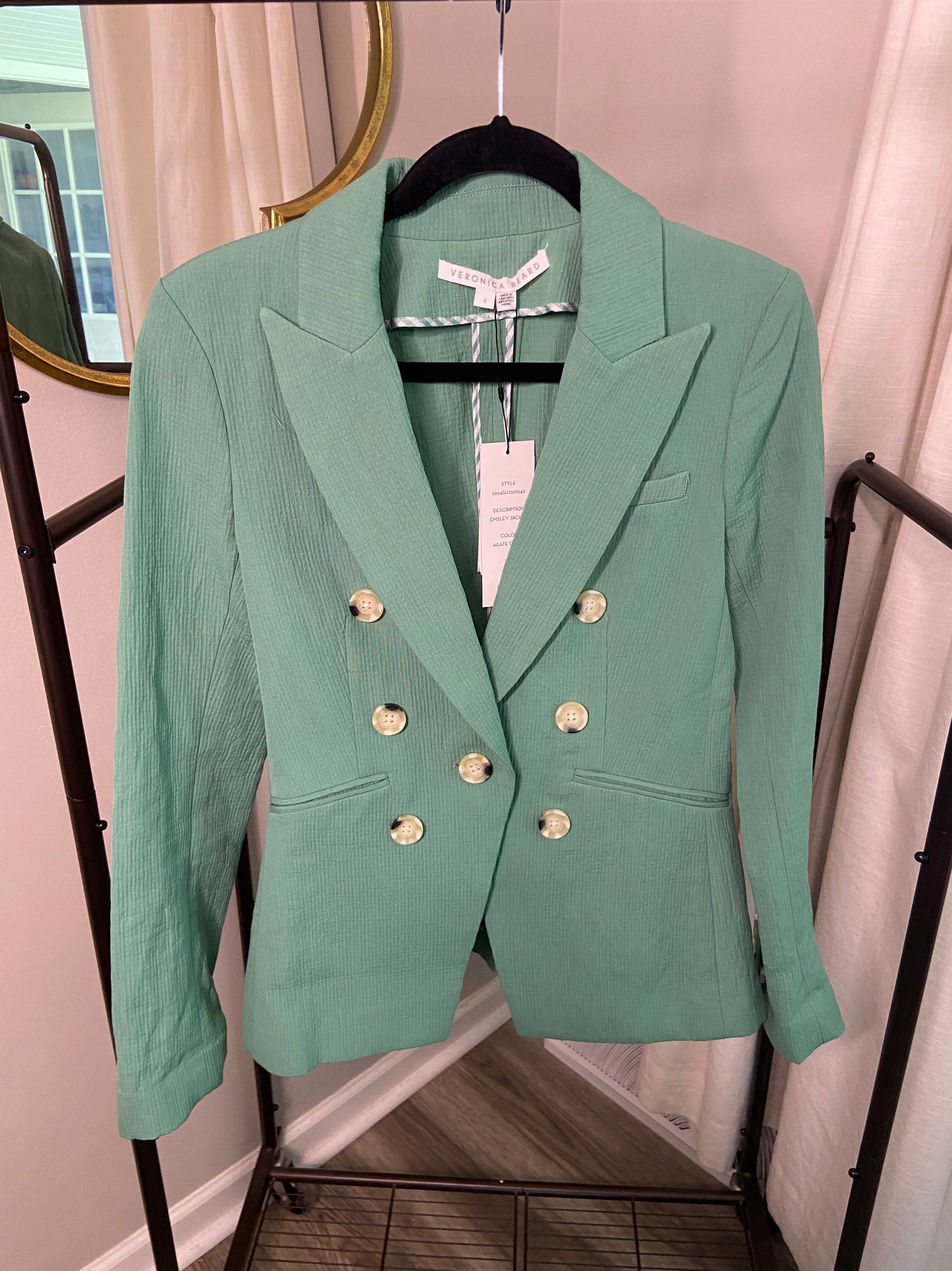 Veronica Beard Agate Green Emsley Linen Jacket size 2