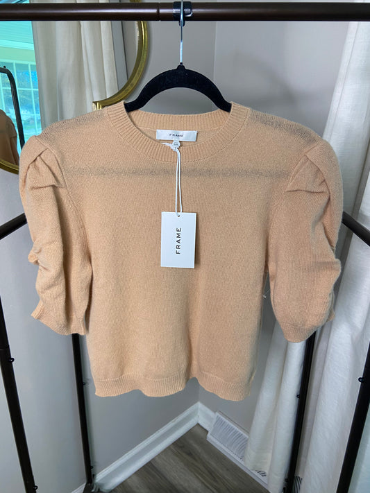Frame Ruched Sleeve Cashmere Top size L