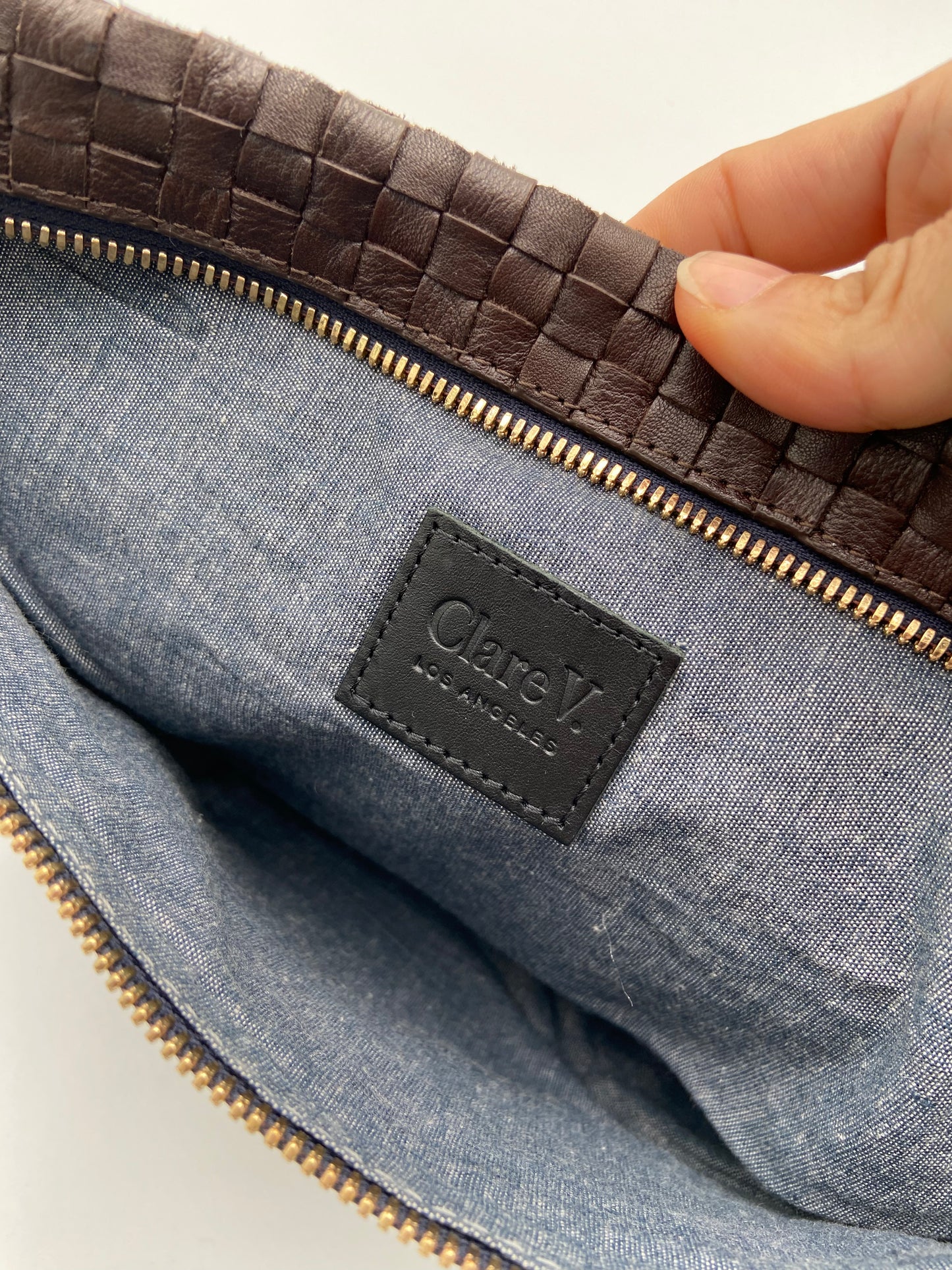 Clare V Grande Fanny in Tobacco Woven Check