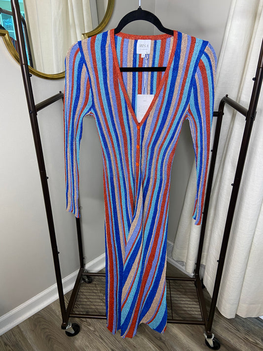Misa Los Angeles Rafael Stripe Long Sleeve Rib Midi Dress size S
