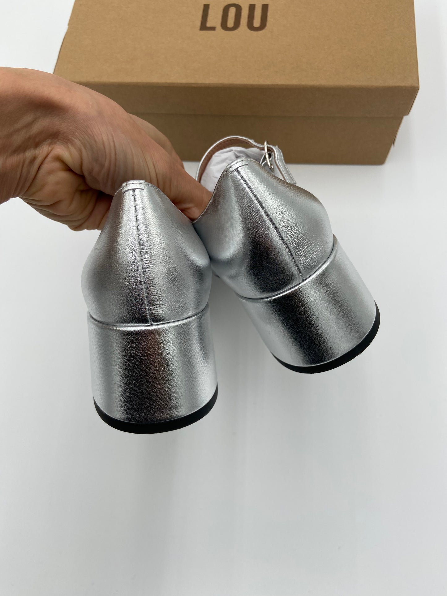 Bibi Lou Daniella Square Toe Pumps in Silver size 38